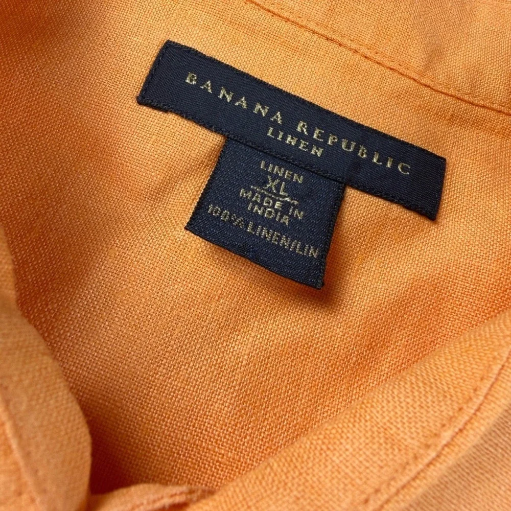 Banana Republic Shirt Mens XL Orange Long Sleeve 100% Linen Vintage Y2K EUC